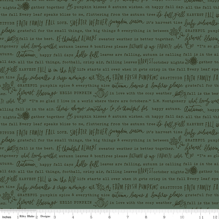 Happy Fall Days Stone Vintage Squares Yardage C16342 Green by Riley Blake Designs - 1/2 yd