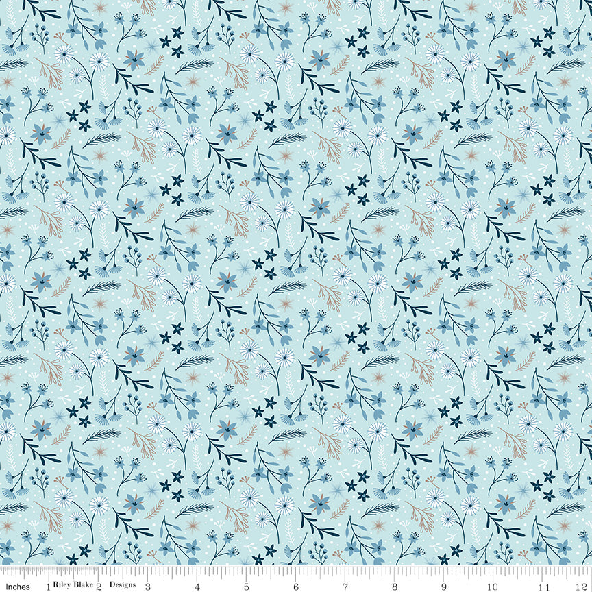 Winter Magic Floral Aqua - 1/2 yard