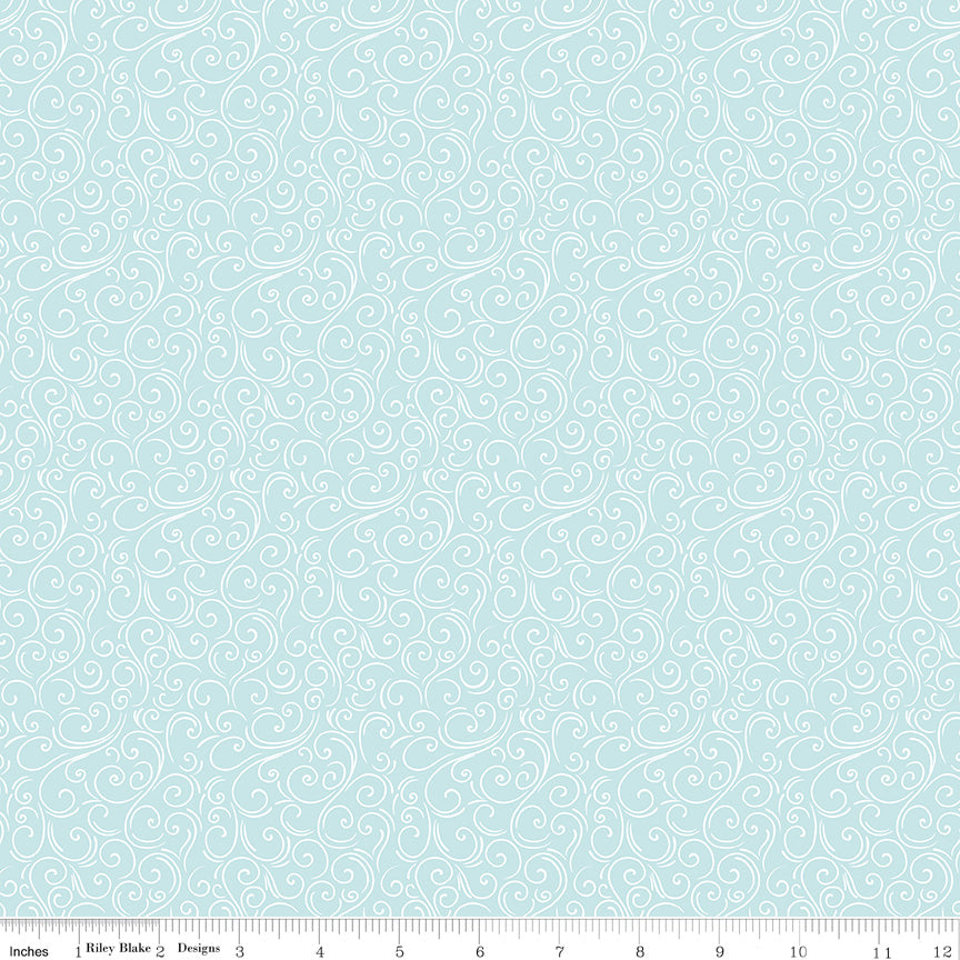Winter Magic Swirls Aqua - 1/2 yard
