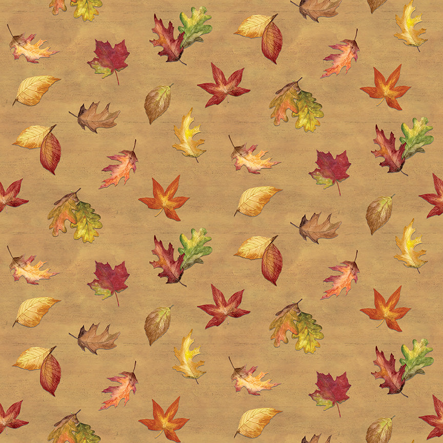 Covered Bridges in Fall - Leaf Toss GOLD - 1/2 yd