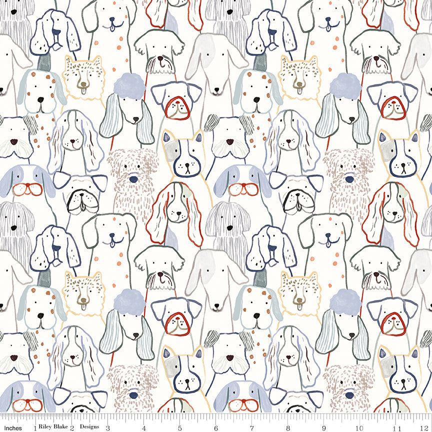 Flannel Inky Dog Club White F16024-WHITE by Riley Blake Designs - 1/2 yd