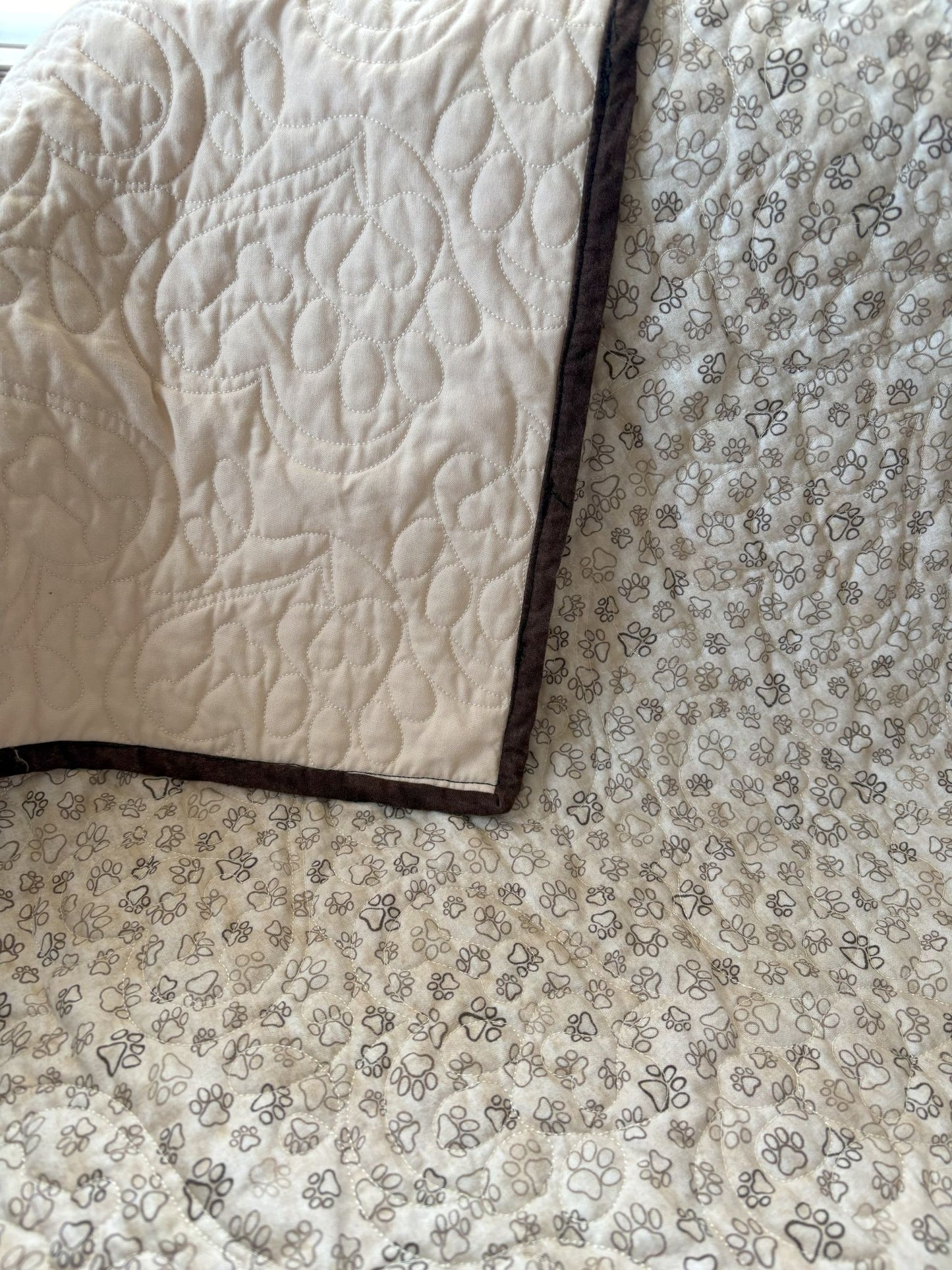 Brown/Tan paw print puppy quilt - 38"x32" Pet Quilt