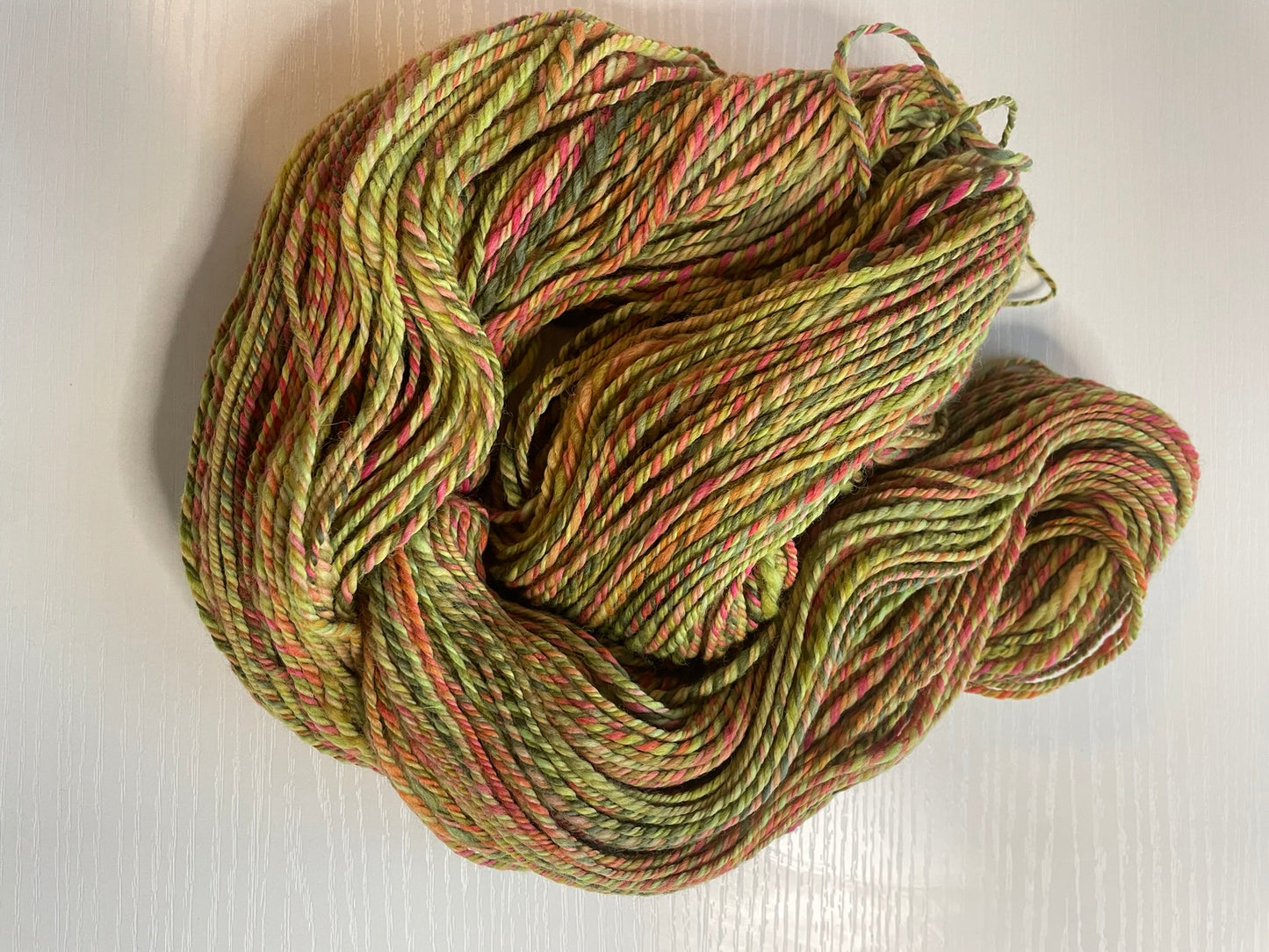 Handspun Hand-dyed Yarn, SW Merino Wool, DK weight - "Granny Smith Summer"