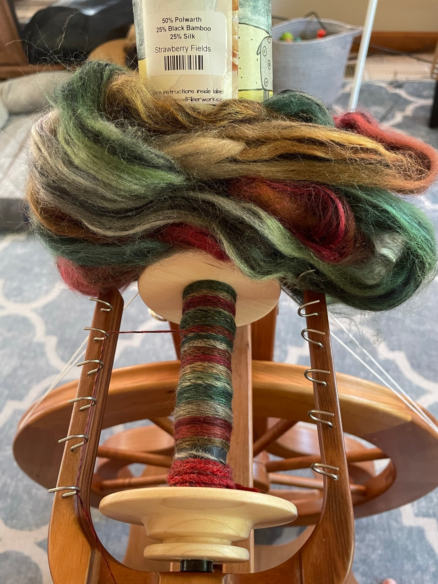Handspun Yarn, Polwarth/Bamboo/Silk, Sport weight, Strawberry Fields