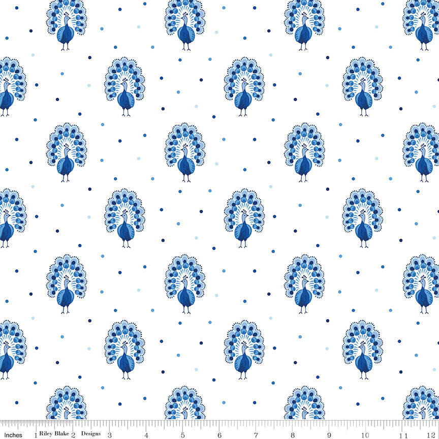 Liberty Garden Party Blue China Proud Peacocks - 1/2 yd