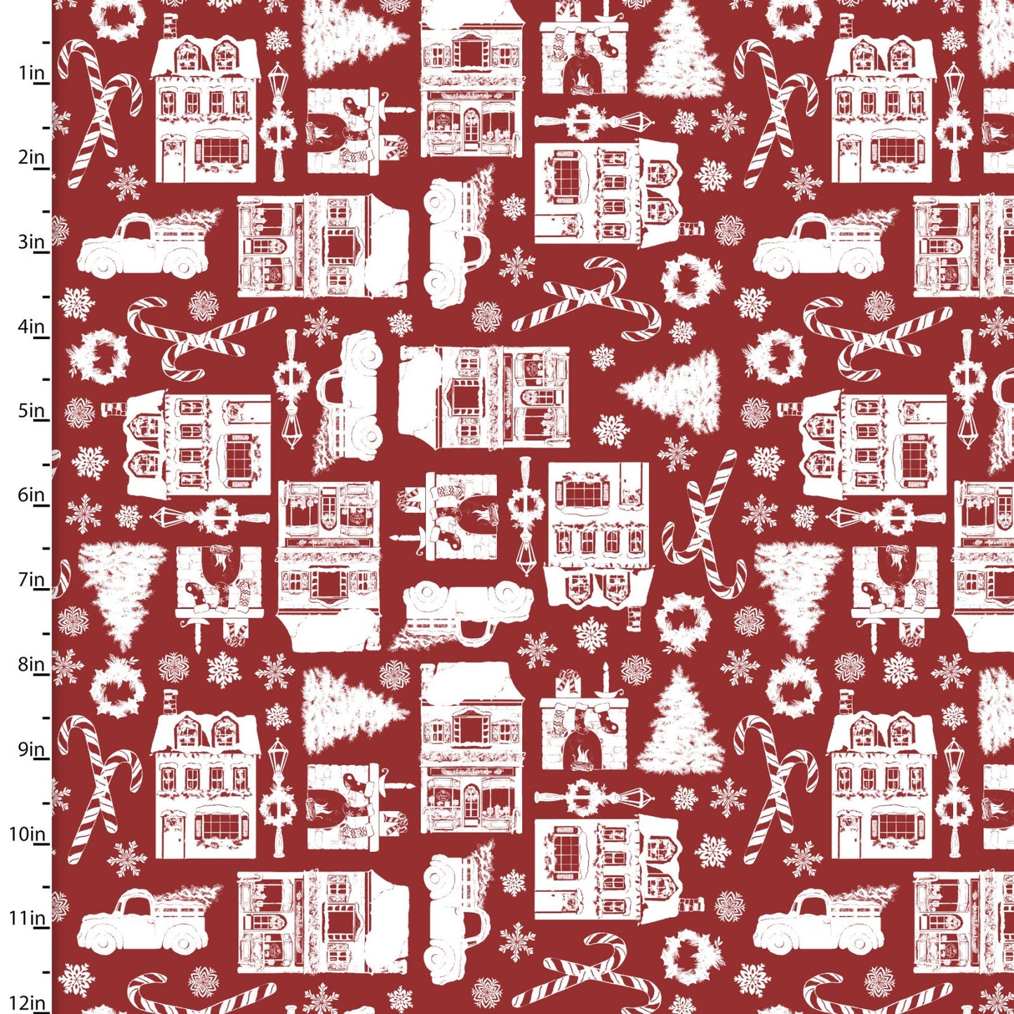 Winter Village - Vintage Stores - Red - 1/2 yd