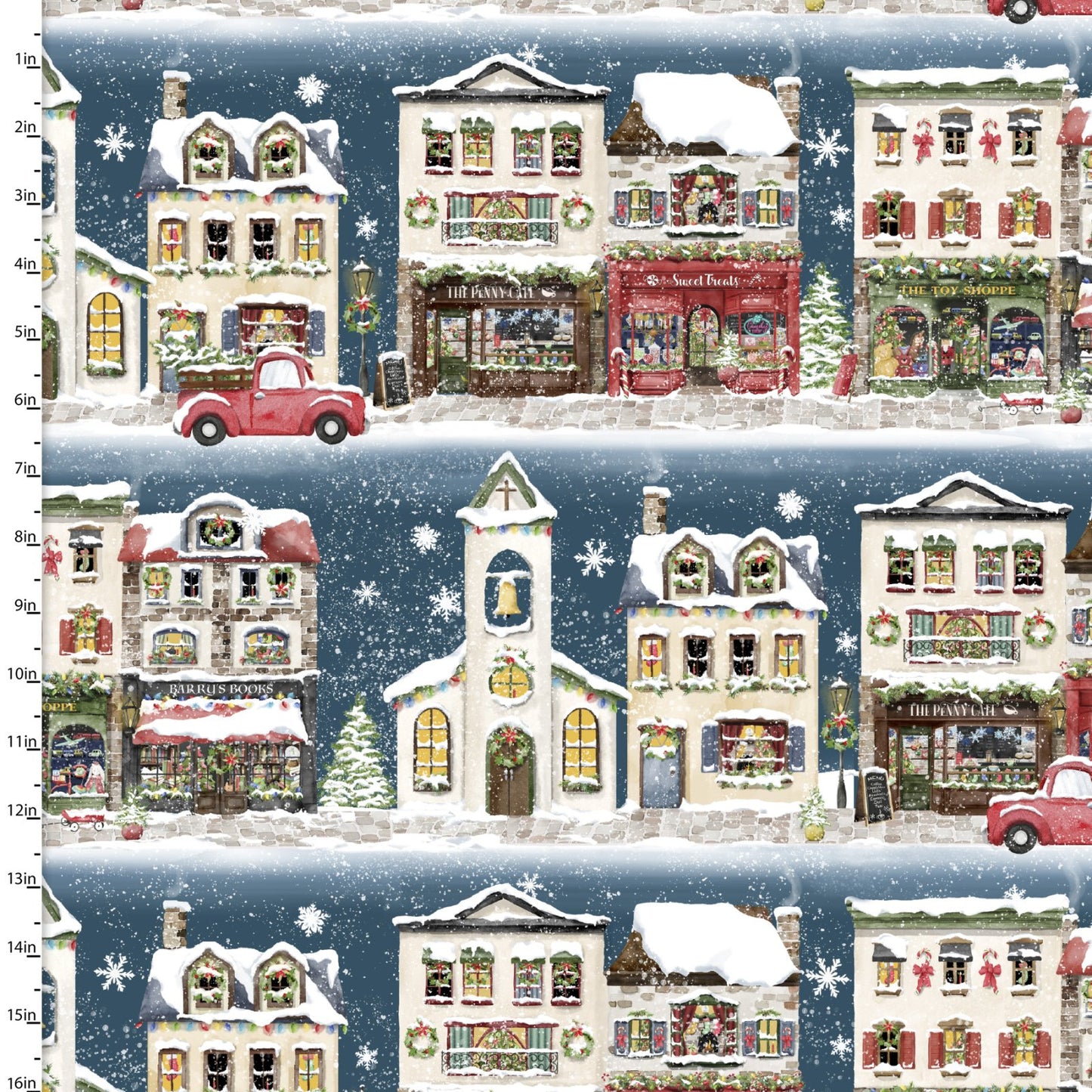 Winter Village - Main Street - Blue - 1/2 yd