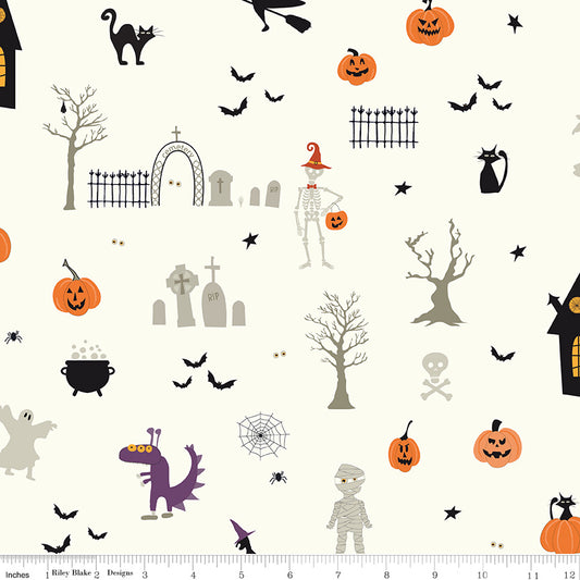 Beggar's Night Cats Yardage C14500 Cream by Riley Blake Designs - 1/2 yd