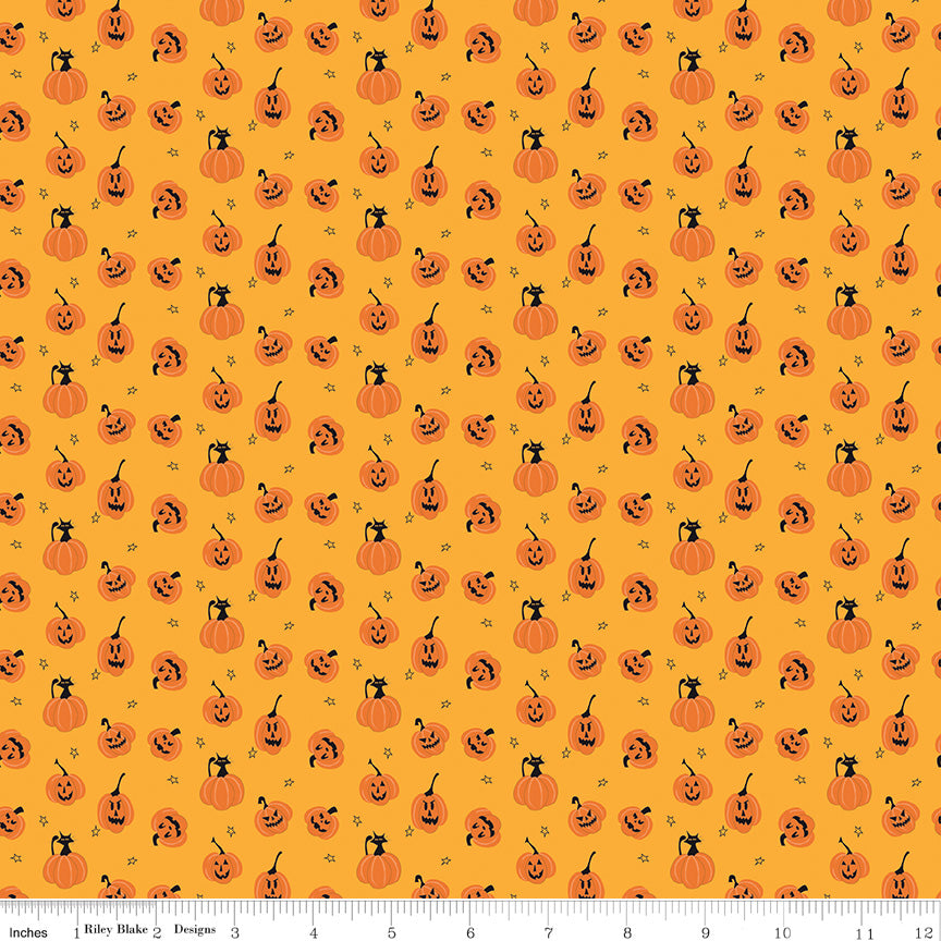 Beggar's Night Pumpkins Yardage C14505 Gold by Riley Blake Designs - 1/2 yd