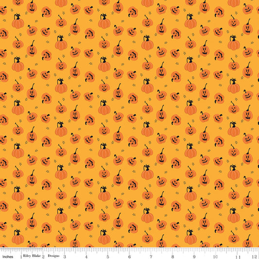 Beggar's Night Pumpkins Yardage C14505 Gold by Riley Blake Designs - 1/2 yd