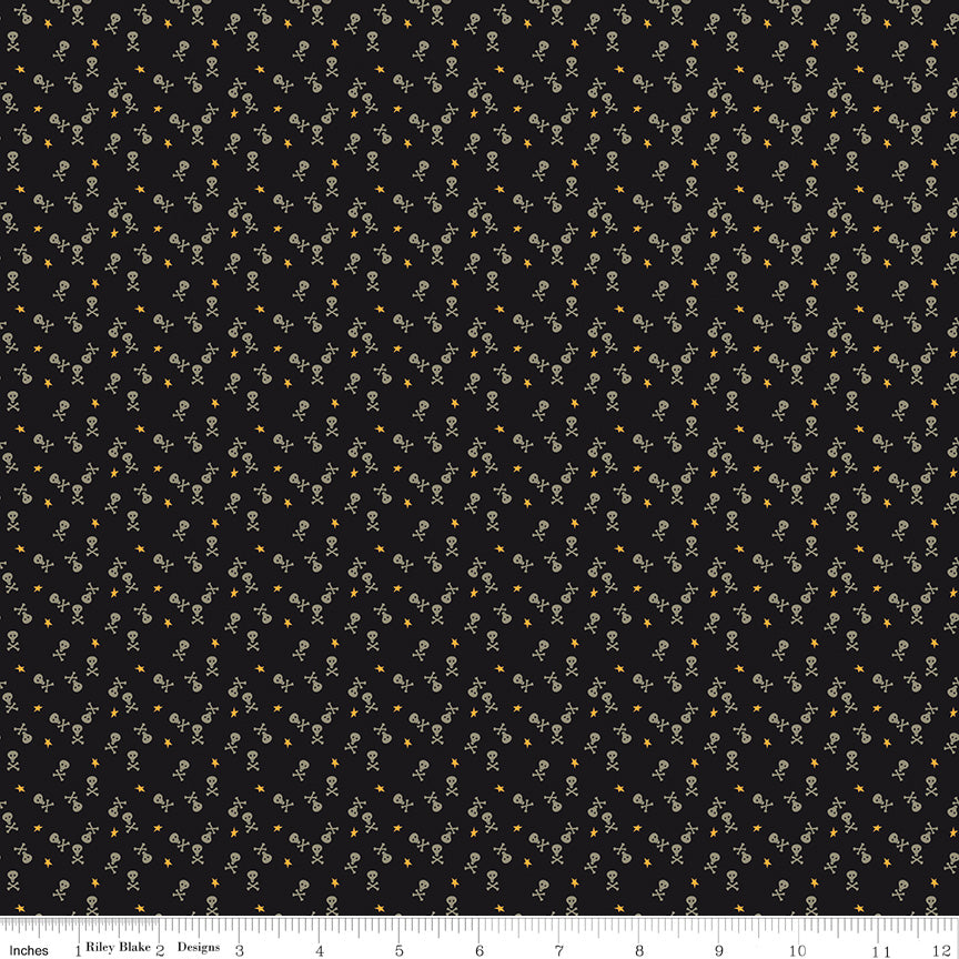 Beggar's Night Skulls Yardage C14508 Black by Riley Blake Designs - 1/2 yd