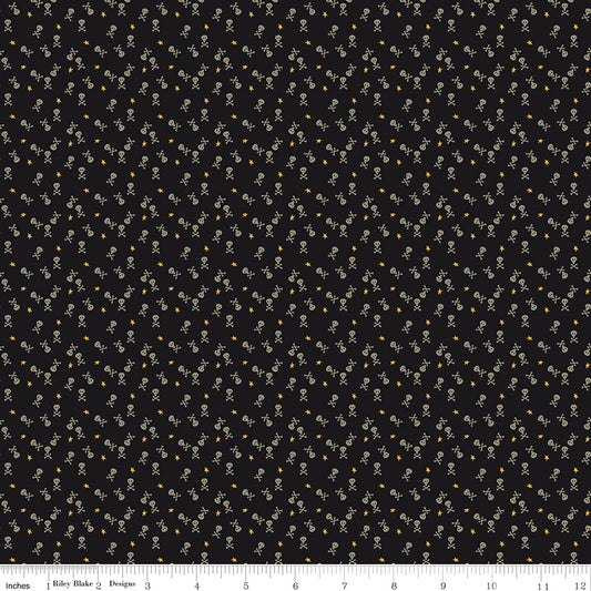 Beggar's Night Skulls Yardage C14508 Black by Riley Blake Designs - 1/2 yd