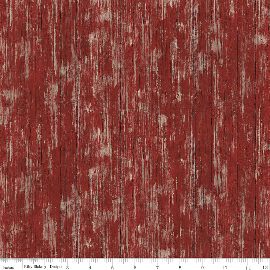 Covered Bridges in Spring Barn Wood Burgundy - 1/2 yd