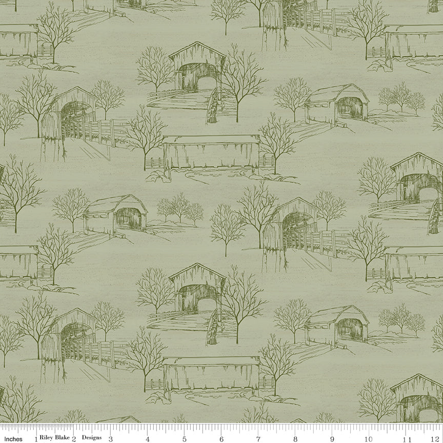 Covered Bridges in Fall - Toile SAGE - 1/2 yd