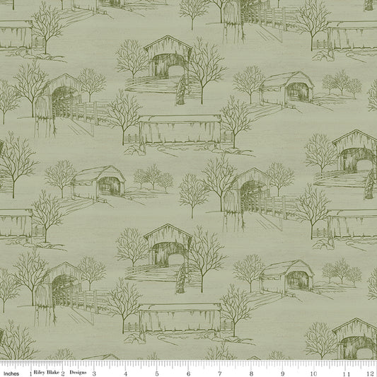 Covered Bridges in Fall - Toile SAGE - 1/2 yd