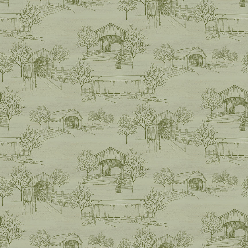Covered Bridges in Fall - Toile SAGE - 1/2 yd
