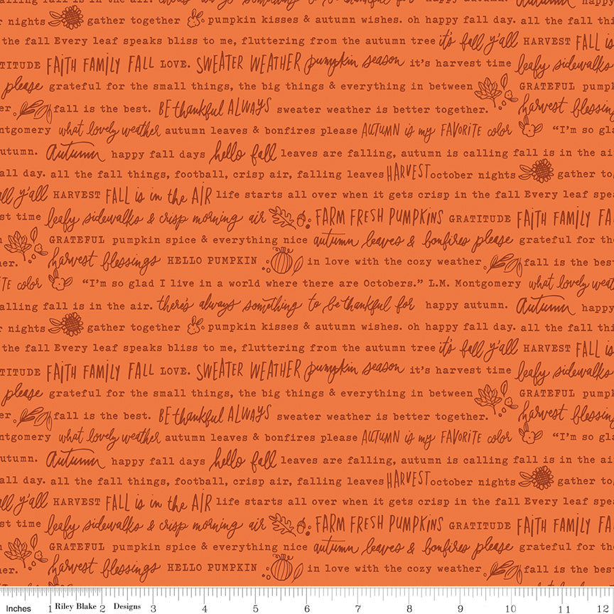 Happy Fall Days Stone Vintage Squares Yardage C16342 Orange by Riley Blake Designs - 1/2 yd