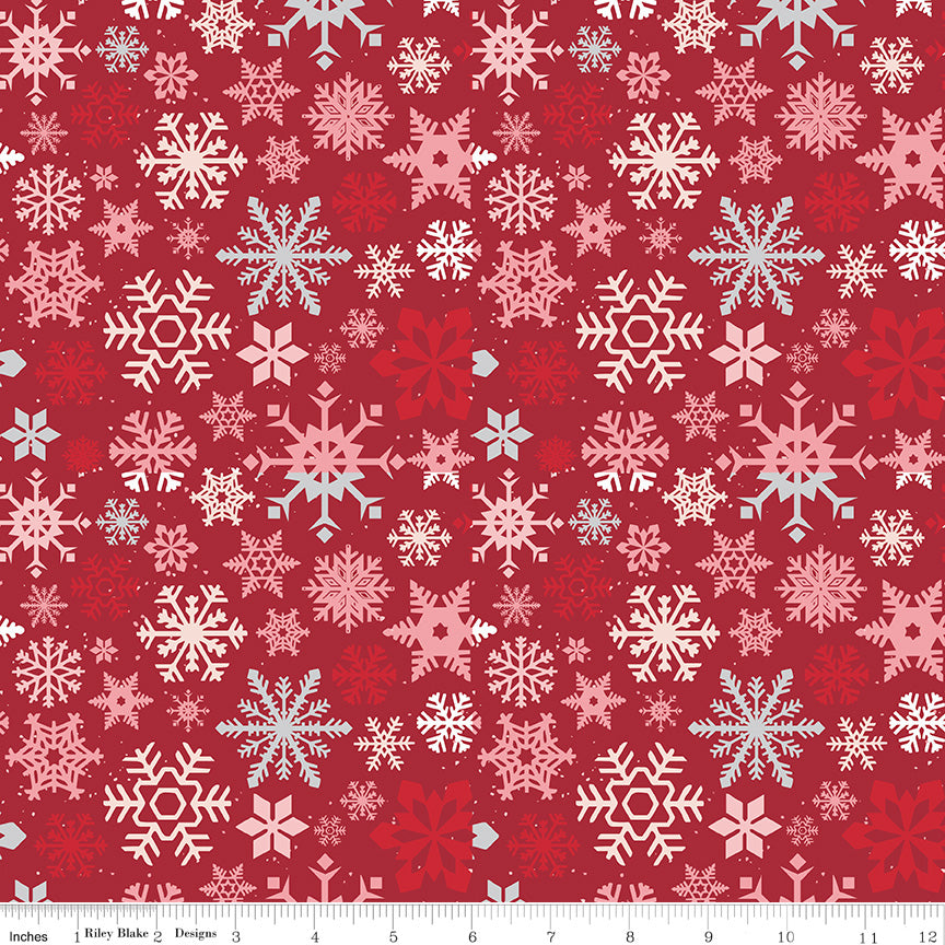 Mistletoe & Holly - Snowflakes BARN RED - 1/2 yd