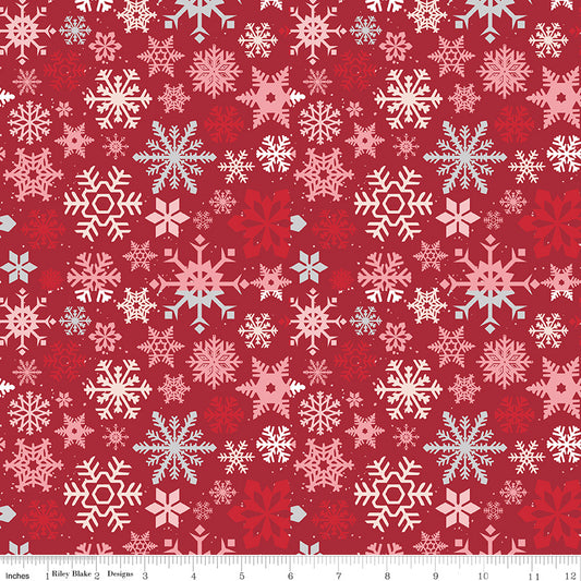 Mistletoe & Holly - Snowflakes BARN RED - 1/2 yd