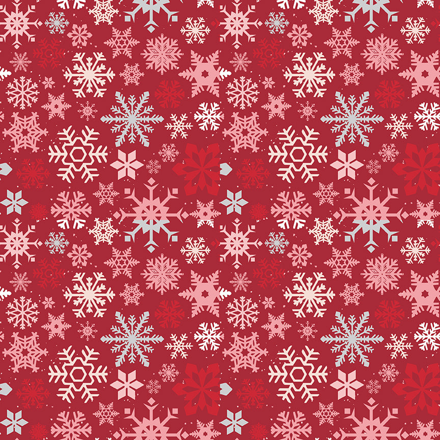 Mistletoe & Holly - Snowflakes BARN RED - 1/2 yd