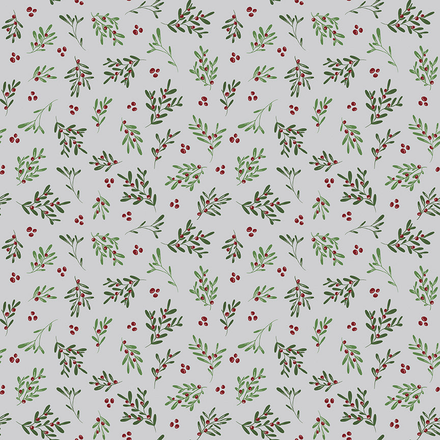 Mistletoe & Holly - Mistletoe SILVER - 1/2 yd