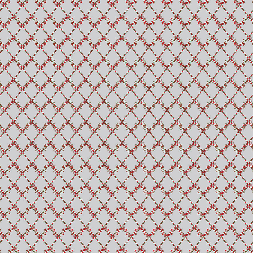 Mistletoe & Holly - Candy Canes SILVER - 1/2 yd