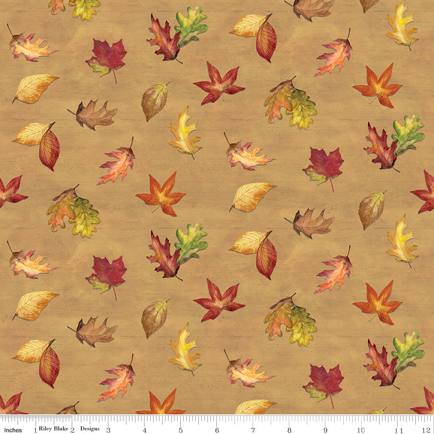Covered Bridges in Fall - Leaf Toss GOLD - 1/2 yd