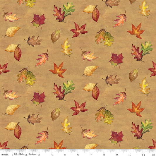 Covered Bridges in Fall - Leaf Toss GOLD - 1/2 yd