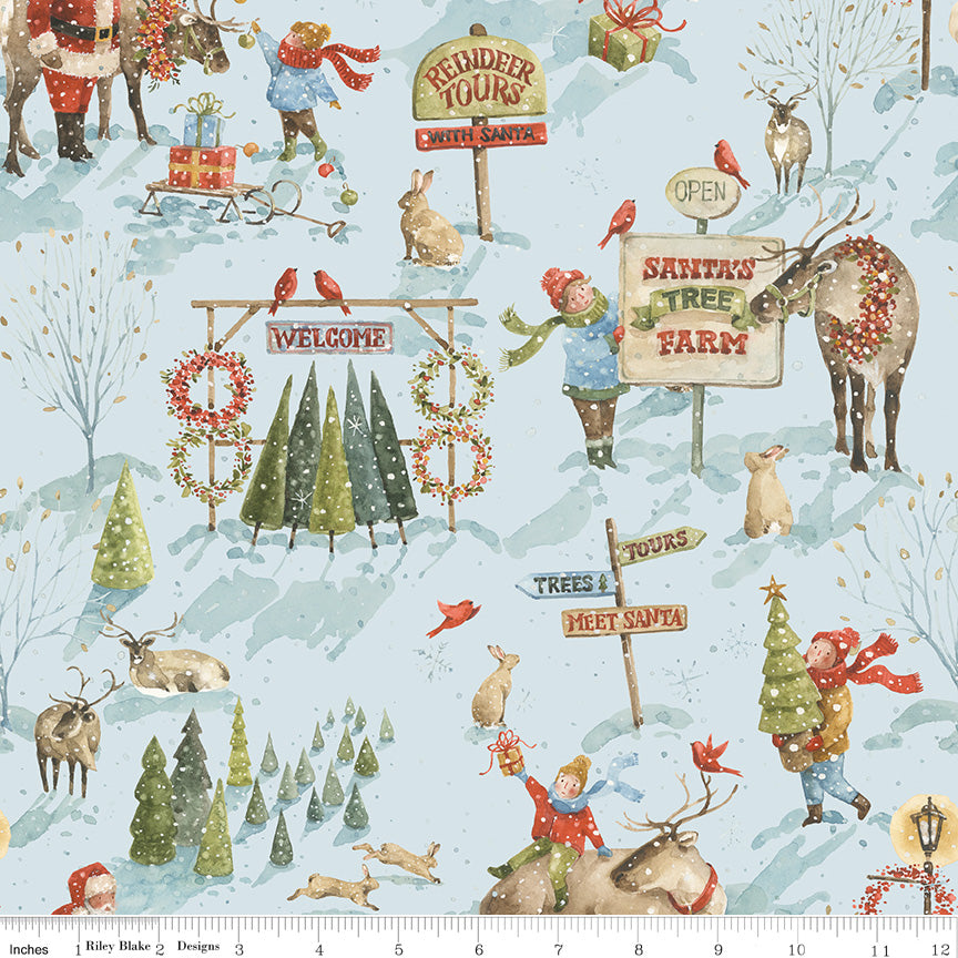 Santa Tree Farm 1-Yard Bundle Sky - 5 yds total + panel