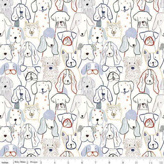 Flannel Inky Dog Club White F16024-WHITE by Riley Blake Designs - 1/2 yd