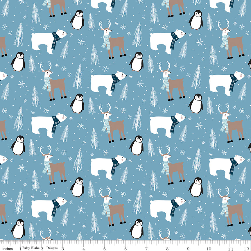 Flannel Winter Magic Winter Animals Blue by Riley Blake Designs - 1/2 yd