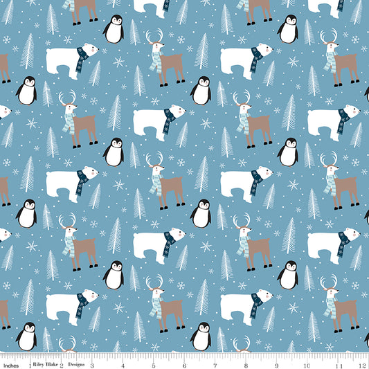 Flannel Winter Magic Winter Animals Blue by Riley Blake Designs - 1/2 yd