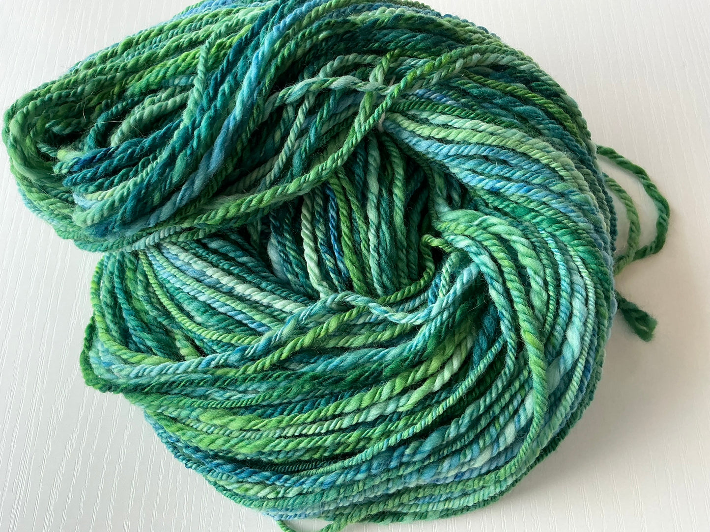 Handspun DK weight Yarn, 100% wool - dyed by Malabrigo - Solis - greens and blues