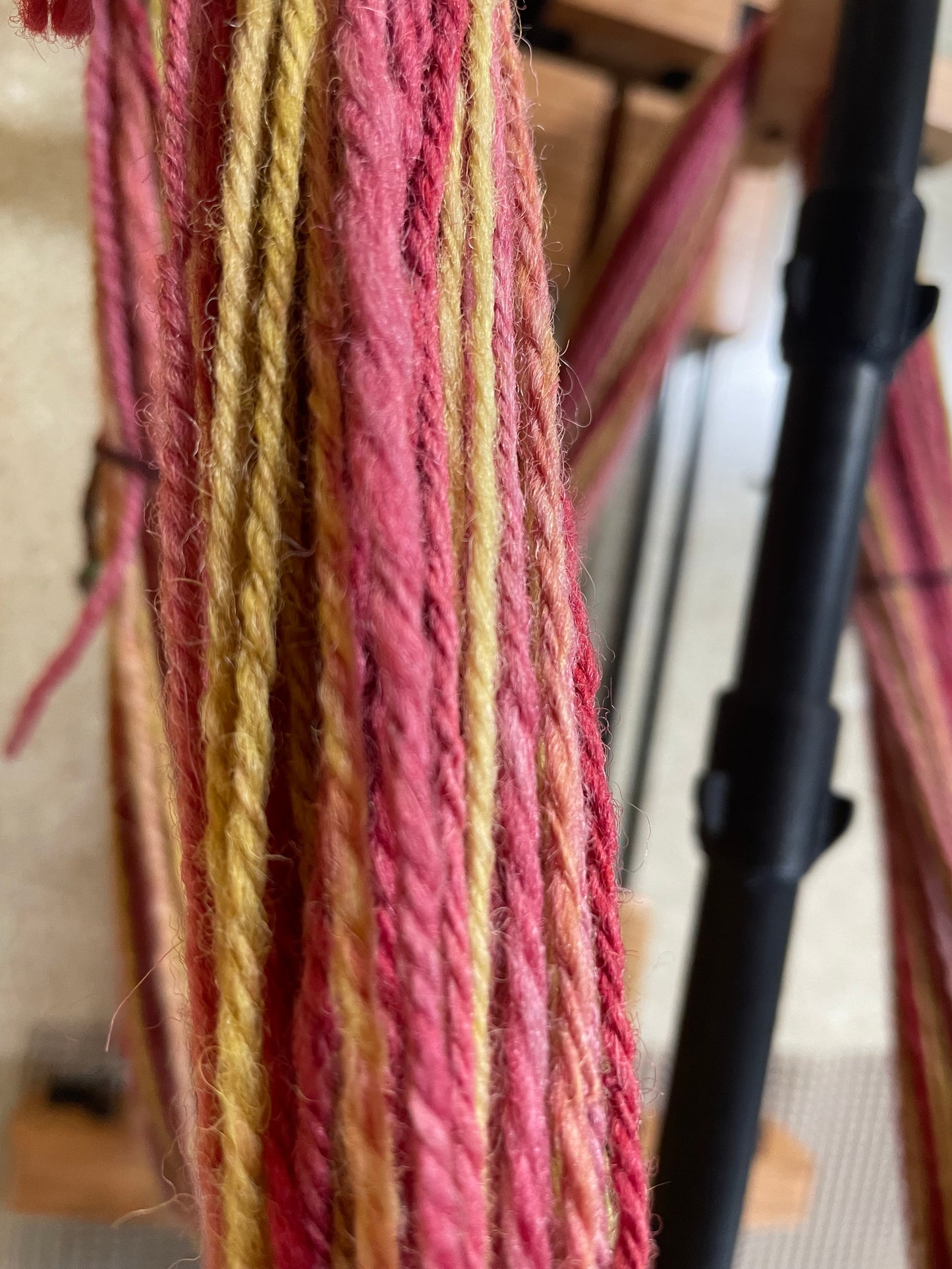 Handspun Yarn, Jacob Wool DK - Red and Yellow "Summertime Fun"