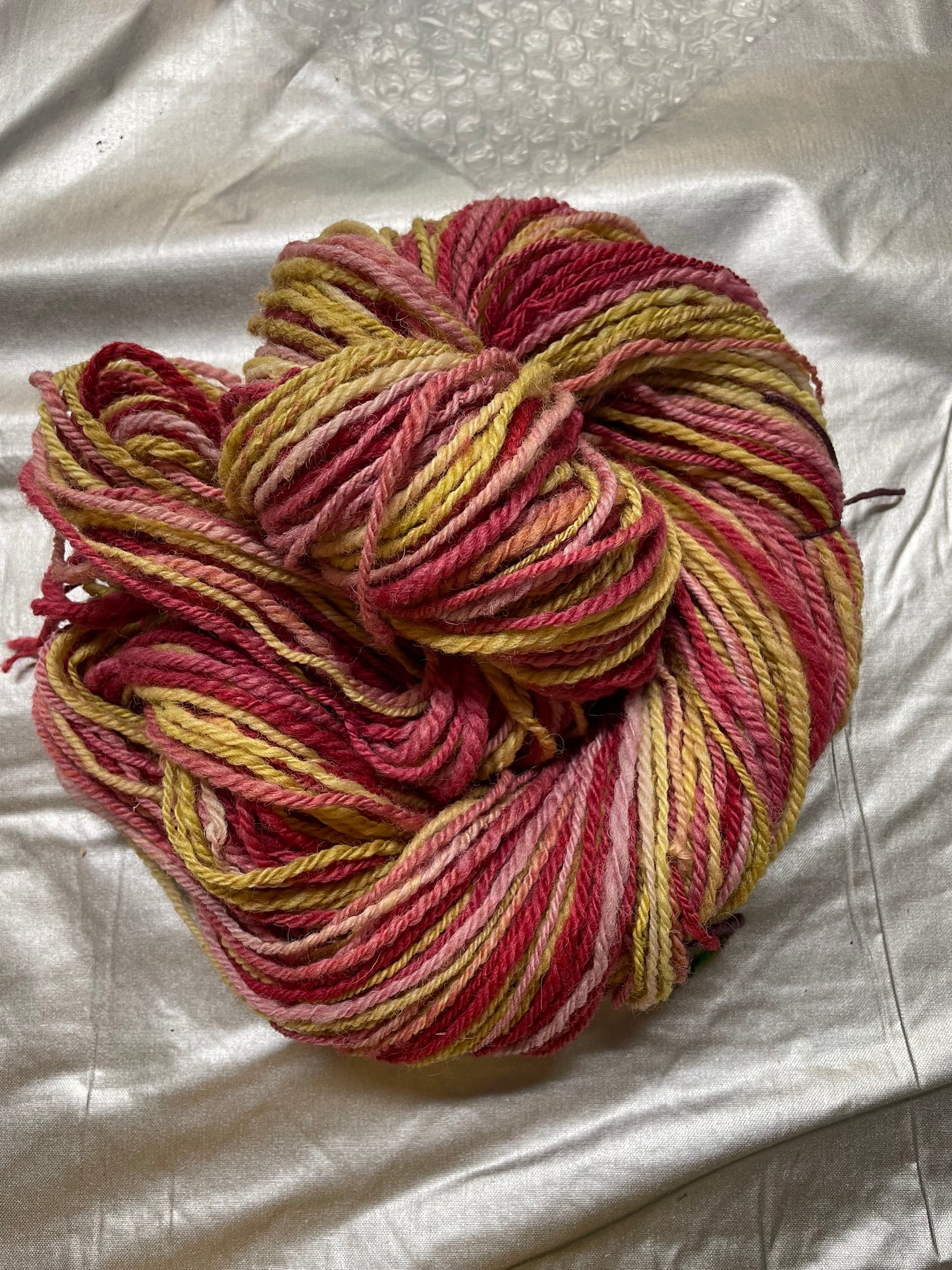 Handspun Yarn, Jacob Wool DK - Red and Yellow "Summertime Fun"