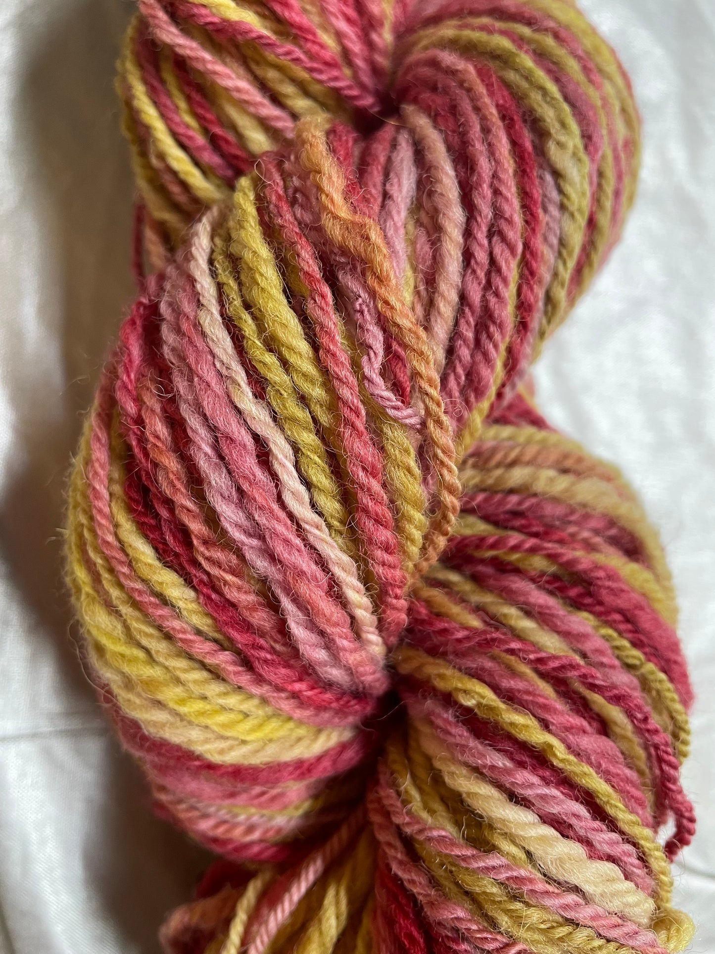 Handspun Yarn, Jacob Wool DK - Red and Yellow "Summertime Fun"