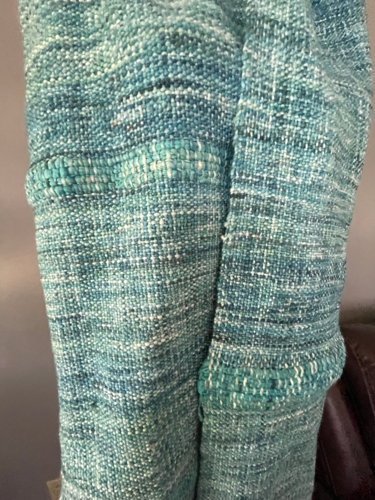 Handwoven Cotton Scarf, blues and greens, hand dyed yarn