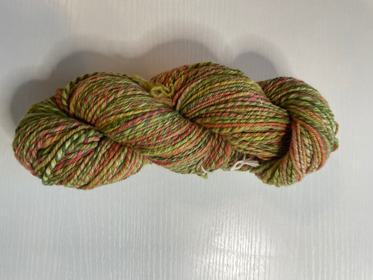 Handspun Hand-dyed Yarn,  SW Merino Wool, DK weight - "Granny Smith Summer"