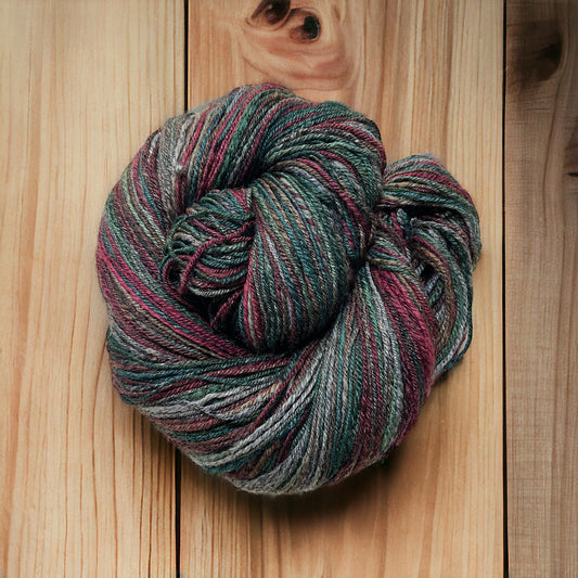 Handspun Yarn, Polwarth/Bamboo/Silk,  Sport weight, Strawberry Fields