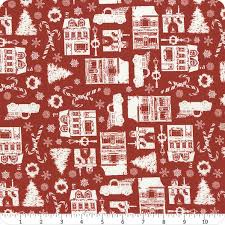 Winter Village - Vintage Stores - Red - 1/2 yd