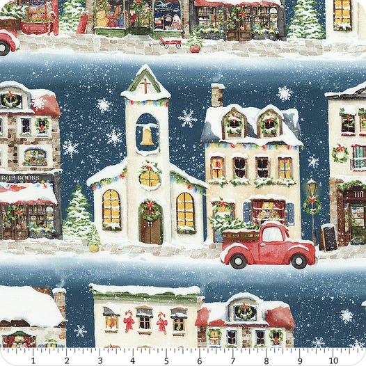 Winter Village - Main Street - Blue - 1/2 yd